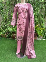 Pakistani Tea Pink Printed Straight Shirt 3-PCS Lawn Suit w/ Threadwork ... - $49.50