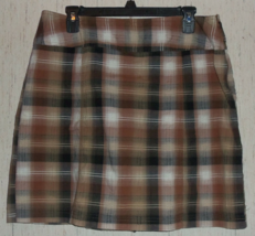 Excellent Womens White Stag Stretch Brown &amp; Black Plaid Skort Size 14 - £18.35 GBP