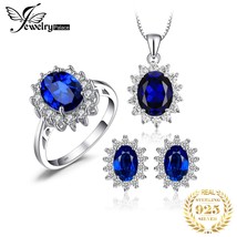 Princess Diana Created Blue Sapphire Ring Pendant Necklace Stud Earrings Crown 9 - £44.23 GBP