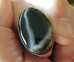 Banded Agate 925 Fine Solid Sterling Silver Ring Size 7.5  GemStone Gem Stone - £35.52 GBP