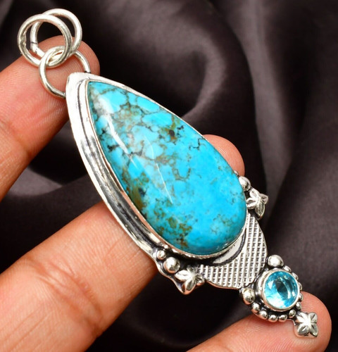 Tiny Turquoise Evil Eye Turkish Nazar Luck Charm Pendant in .925 Sterling Silver Item image 4