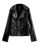 AJITIMO Vegan Leather Black Motorcycle Silver Zip Up Biker Jacket - $5,541.58 MXN