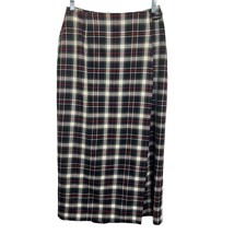 Charter Club Tartan Plaid Wrap Skirt Black Red Size 8 Wool Blend Midi Length - £25.01 GBP