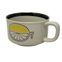 Stoneware Soup Mug With Lemon Wedge Graphic Vintage Crock Brown Yellow - $15.59