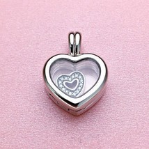 925 Sterling Silver Small Floating Heart Locket with Heart Charm Pendant... - $22.80