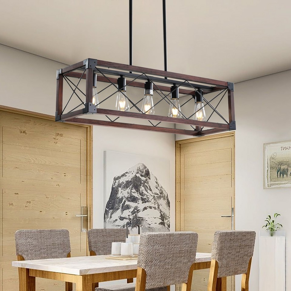 Red Wood Farmhouse Pendant Light, 32" Rectangle Item image 4