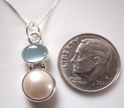 Cultured Pearl and Chalcedony 925 Sterling Silver Pendant - £9.92 GBP