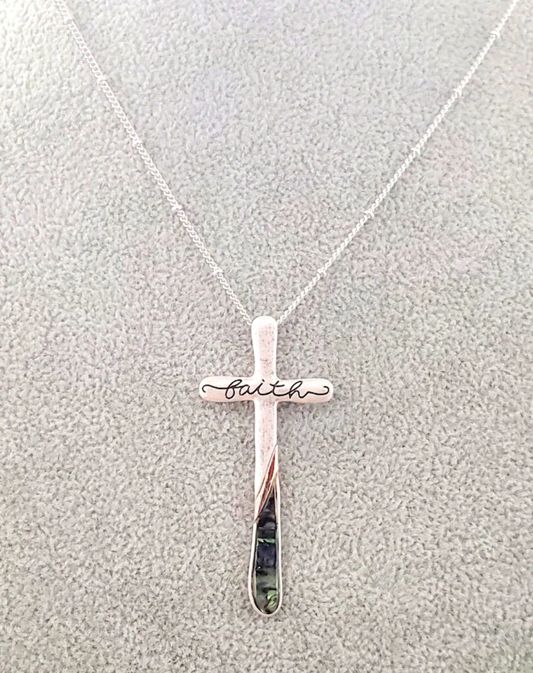 Faith Abalone Cross Pendant Necklace Set