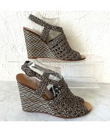 Castaner Woven Raffia &amp; Leather Sandal 4-3/8&quot; Wedge Heel Slingback-Women... - $123.45