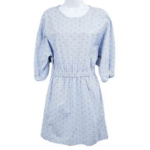 H&amp;M WOMENS SIZE 4 ELASTIC WAIST STAR PRINT 3/4 SLEEVE BLUE DRESS - $13.99