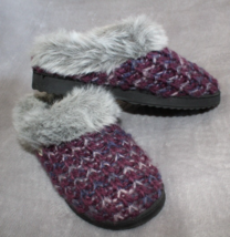 Dearfoams Women&#39;s Knit Faux Fur Purple Gray Slippers ~Small 5/6 ~ - £9.58 GBP