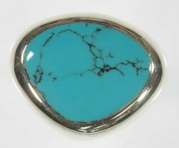 Vintage Navajo Argent Sterling &amp; Turquoise Bague Lisse Chaton Arrangemen... - $110.20