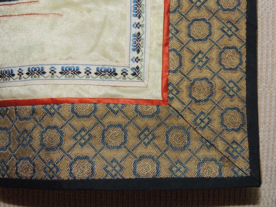 Chinese Silk Embroidery 12" Panel Tapestry Brocade Frame crane Vintage / Antique Item image 10