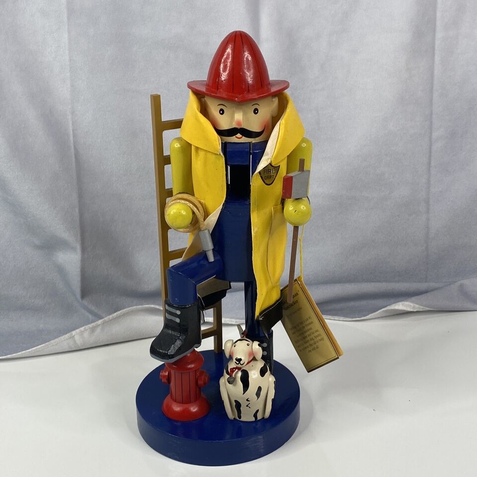 NEW w/ Tag Kurt Adler Wooden Franky Fireman & Dalmatian Dog Nutcracker 13" - $61.82