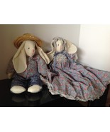 Bunny Girl &amp; Boy Mr. &amp; Mrs. Bunny Lot of 2 Folk Art Primitive Dolls Hand... - £70.63 GBP