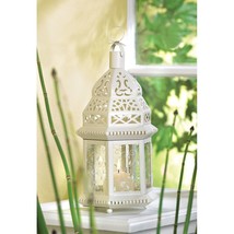 White Metal Moroccan Candle Lantern Medium Clear Glass - $19.01