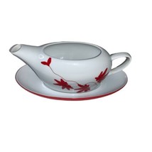 Mikasa Pure Red Floral Porcelain Gravy Boat with Underplate SL 134 Portu... - $69.13