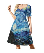 Woman Van Gogh Starry Night Sweetheart Neck Puff Sleeve Dress (Size 2XS ... - $39.39 CAD