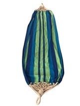 Hammock Heavy Cloth Fabric Green Blue Stripe 8 Ft Feet Long Rope Tie Summer Dorm - £44.69 GBP