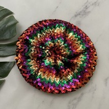 Vintage Unbranded Womens 90s Rainbow Sequin Beret Hat One Size Stretch Sparkle - £15.63 GBP
