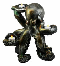 Large Rustic Bronze Deep Ocean Octopus Candle Holder Statue Kraken Sea Monster - £43.09 GBP
