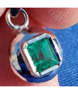 Earth mined Colombian Emerald Deco style Bezel Pendant Solitaire 18k Whi... - €4.038,42 EUR