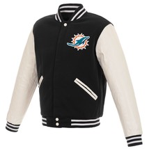 NFL Miami Dolphins Reversible Fleece Jacket PVC Sleeves 2 Front Logos - £95.91 GBP