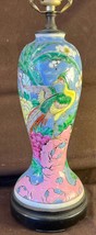 Old Vintage Nippon Porcelain Vase Enamel Painted Bird Urn Lamp Wood Base... - $100.75