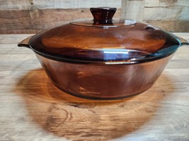 Anchor Hocking 1.5 qt Casserole Baking Dish With Lid - Vintage Amber Gla... - £23.18 GBP