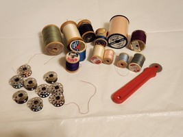 Lot 21 Corticelli Coats Antique Vintage Sewing Thread Wood Spools Metal ... - $16.82