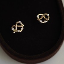 14K Gold Gemstone Pretzel Stud Earrings, S925 Sterling Silver, novelty, piercing - £35.32 GBP