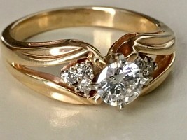 Vintage 1/2 Ct  6 Diamonds Solitaire Ring  14k Yellow Gold Finish Silver - £79.74 GBP