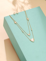 925 Sterling Silver Gold Plated Mother of Pearl Station Layered Necklace... - $73.99