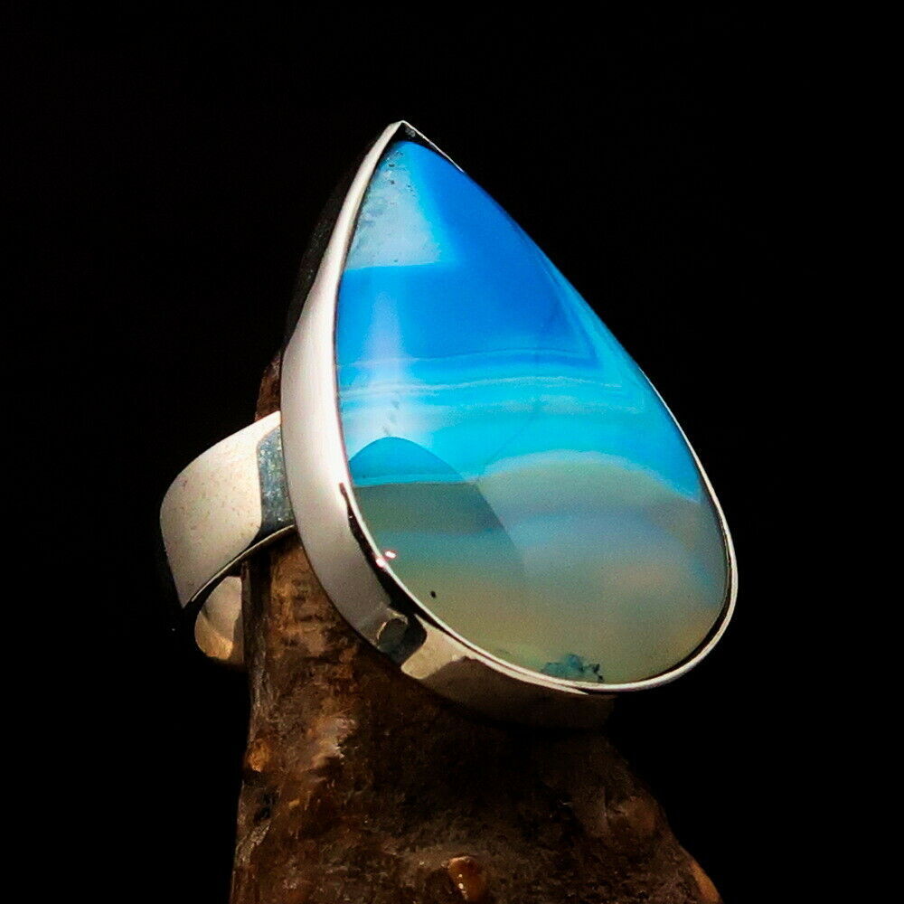 Primary image for Sterling Silver Ring with pear shaped blue Agate Cabochon Size 8.5