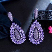 Bright Round Dark Purple Cubic Zirconia Stone Fine Large Long Dangle Wedding Bri - $27.81