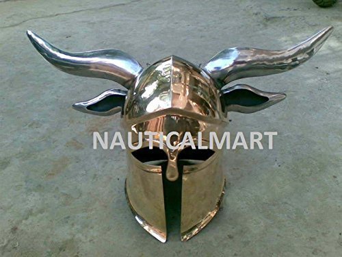 Brass Medieval Viking Barbarian Corinthian helmet steel horns By Nauticalmart - $172.26