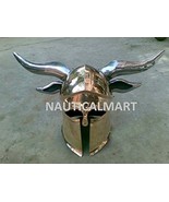 Brass Medieval Viking Barbarian Corinthian helmet steel horns By Nautica... - £135.17 GBP