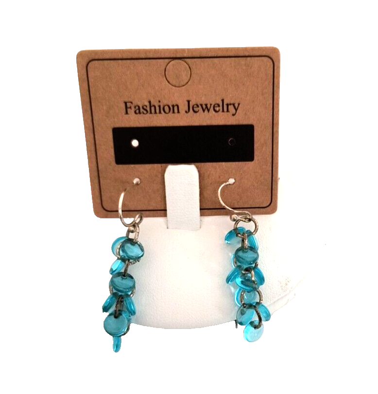 London Blue Topaz Color Acrylic Beads Women's Dangle/Drop Earrings Appx 1" Long - $9.89