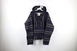 Vtg 90s Streetwear Mens Large Striped Color Block Knit Drug Rug Hoodie Purple - $44.50