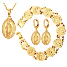 U7 New Virgin Mary Earrings Bracelet Necklace Set Wholesale Trendy Gold Color  C - £19.76 GBP