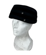 Vintage 1950s 1960s Women&#39;s Hat Black Carol Made In Italy Rhinestone Accent - £10.97 GBP