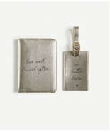 Ann Taylor Luggage Tag &amp; Passport Case Set Gold Tone W Black &quot;Live Well.... - $23.35