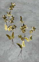 MCM Brass Copper Metal Art Wall Hanging Decor Butterfly Flowers Stems Set - $18.48