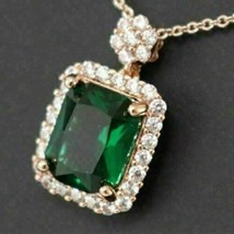 3.50 Ct Green Emerald 14K Rose Gold FN Silver Halo Pendant Necklaces For Women&#39;s - £94.39 GBP