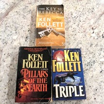3 Book Lot-Ken Follett-Pillars Of The Earth, Key to Rebecca, Triple - £4.45 GBP
