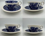 4 Spode Blue Tower Tea Cup &amp; Saucer Set C.1814 England Blue &amp; White Gadr... - $38.69