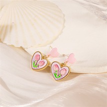 Pink Enamel &amp; Resin 18K Gold-Plated Flower Heart Drop Earrings - £11.24 GBP