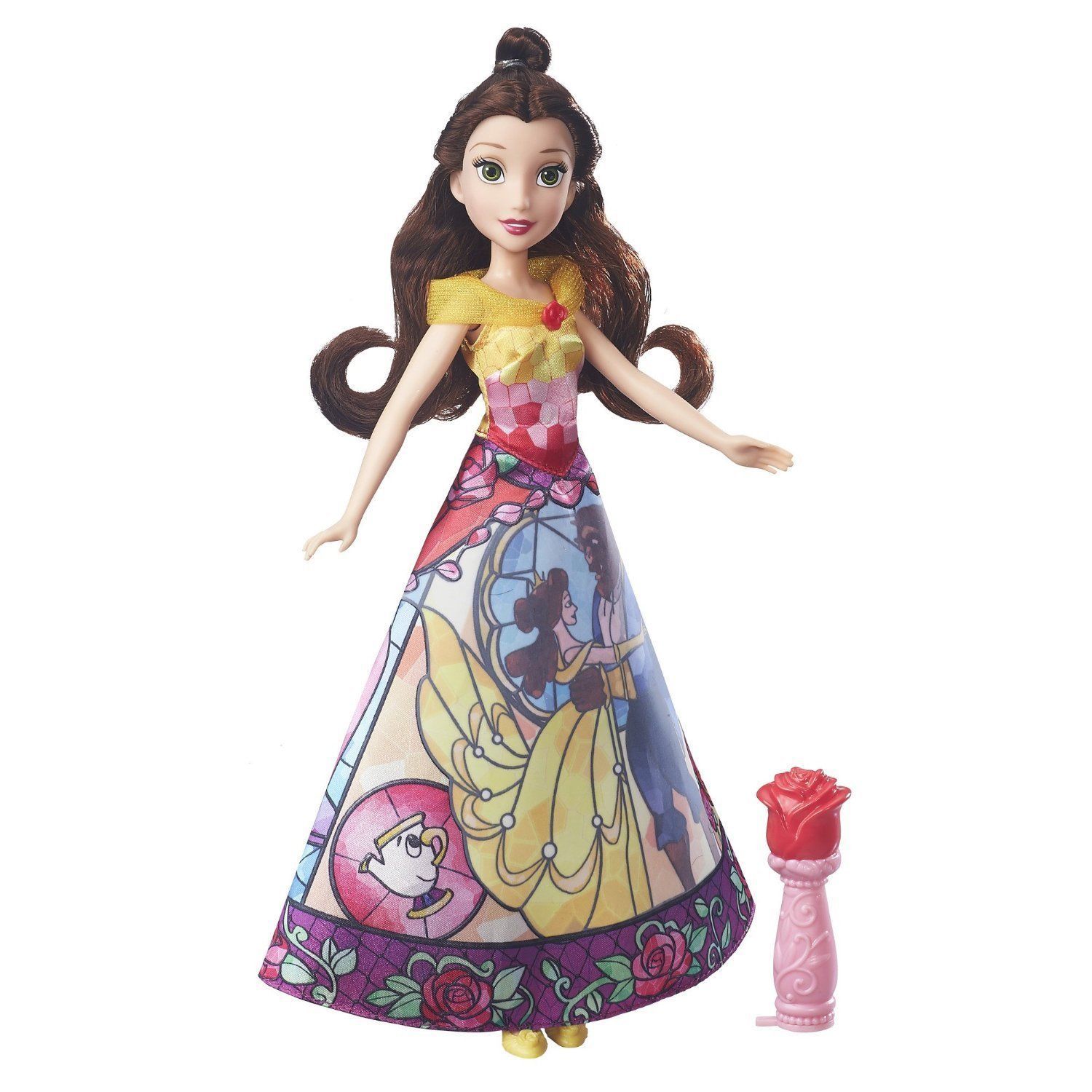 disney princess belle's magical story skirt doll in fuchsia/yellow by hasbro