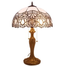 Tiffany Style Table Lamp White Stained Glass Crystal Bedside Lamp 16X16X24 Inch  - £216.31 GBP