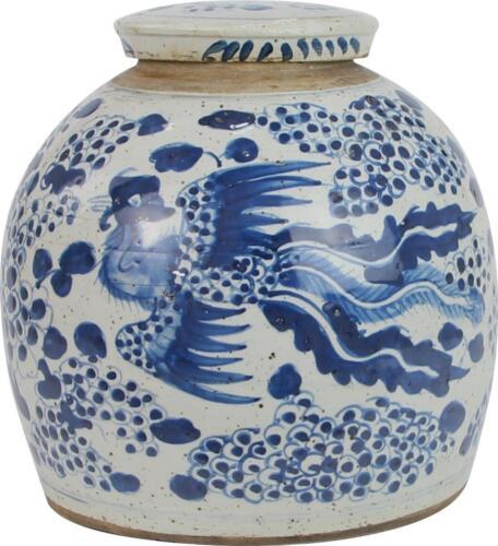 Primary image for Jar Vase Vintage Ming Phoenix Small White Blue Ceramic